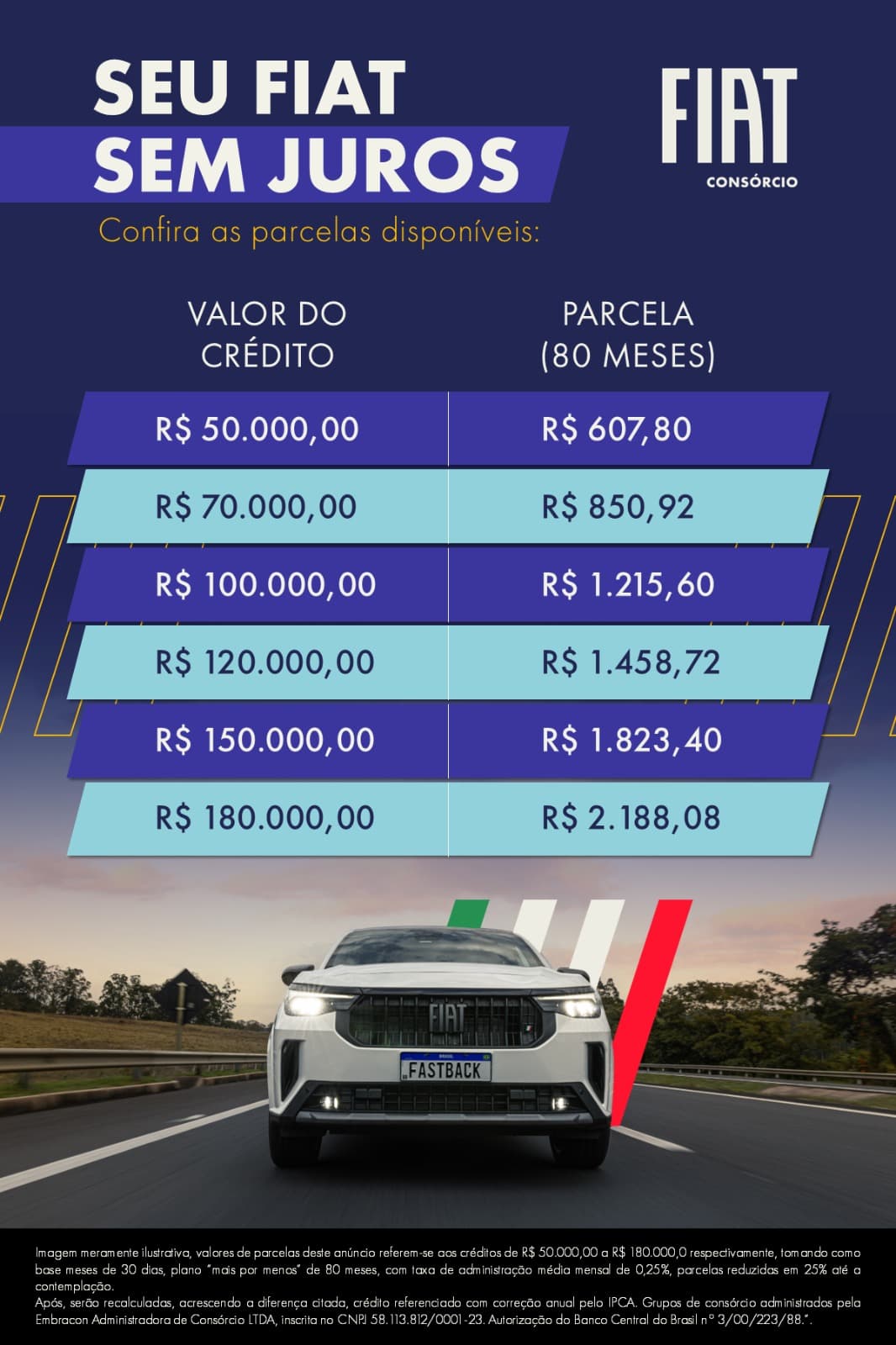 Tabela de planos Fiat Consórcios 01