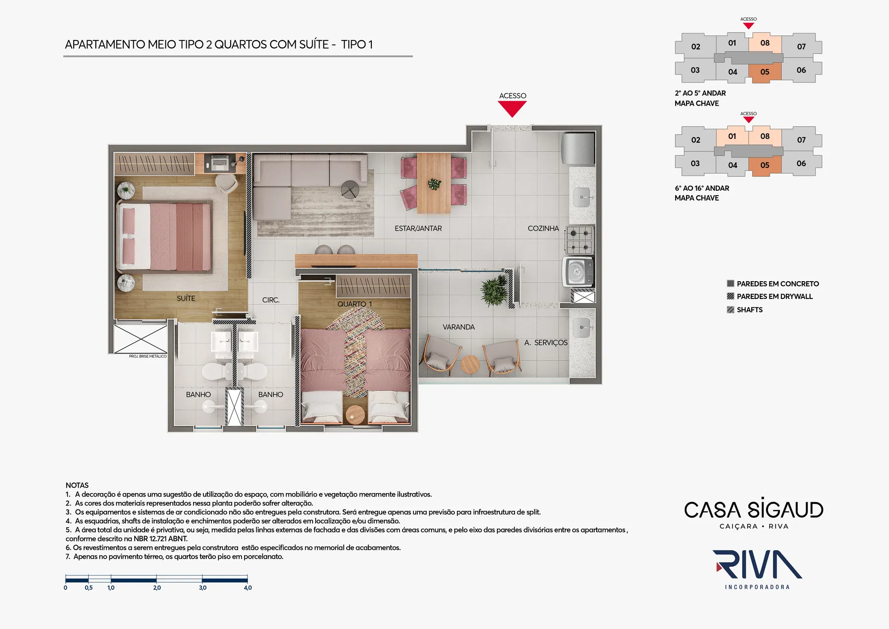 Planta Apartamento de 2 quartos com suíte