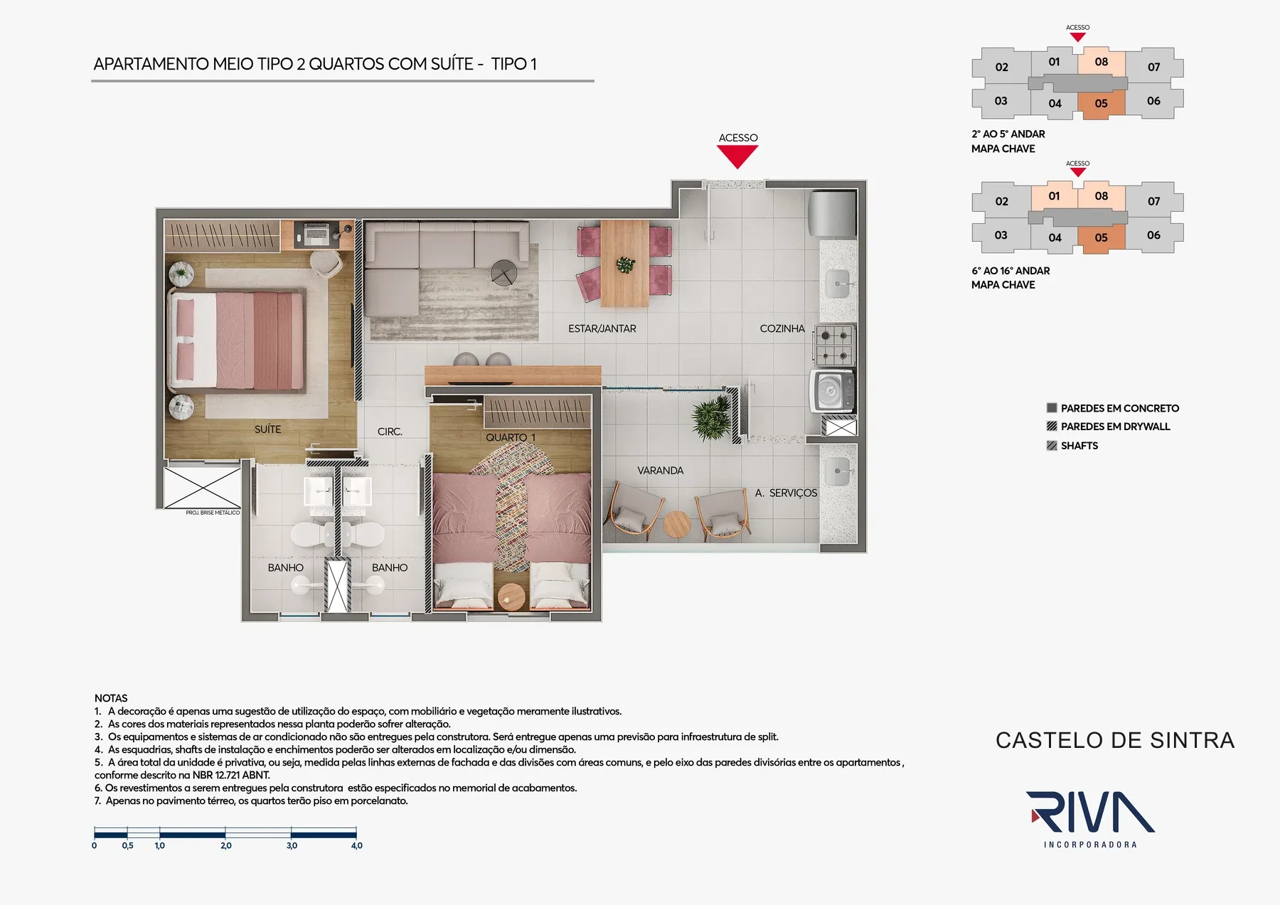 Planta Apartamento de 2 quartos com suíte